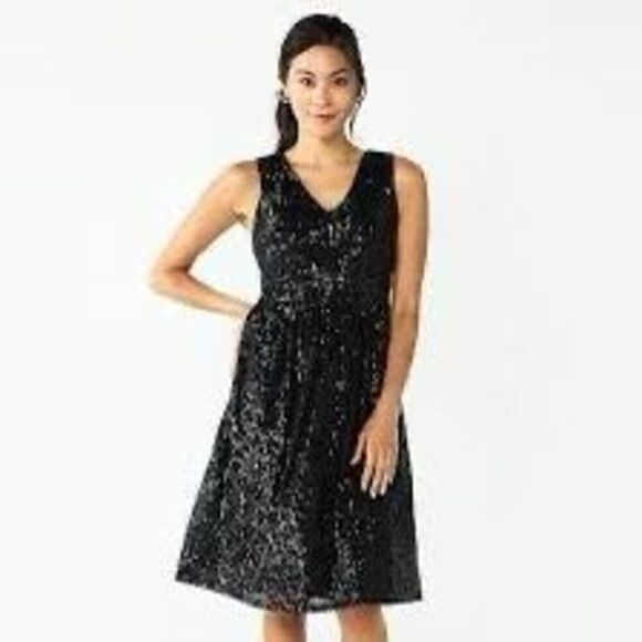 Draper James RSVP Women's 6 All Over Sequin Mini Dress Black Sparkle Cocktail - Picture 11 of 13